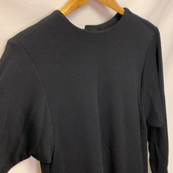 Vintage 70s N.R.1 Black Wool Double Knit Gold Button LS Shift Midi Dress Size 10 - Picture 12 of 14